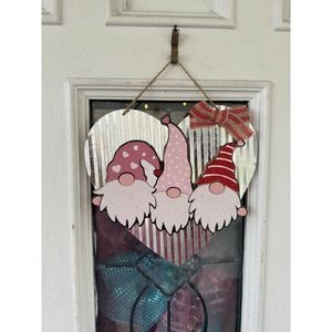 10” Galvanized Metal HeartTrio of Gnomes Valentines Day Sign Home Decor